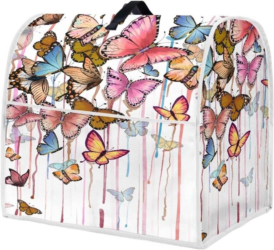 Mixerhoes met Zakken Keukenmachine Cover Apparaat Beschermen Wasbaar Polyester 4.5-8 Kwart Aquarel Vlinders