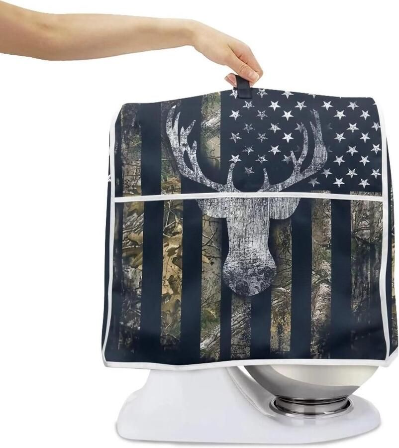 Mixerhoes met Opbergvak Keukenmachinehoes Stofhoes Keuken Organisatie Gewatteerde Polyester Stof L Amerikaanse Vlag Hertenprint