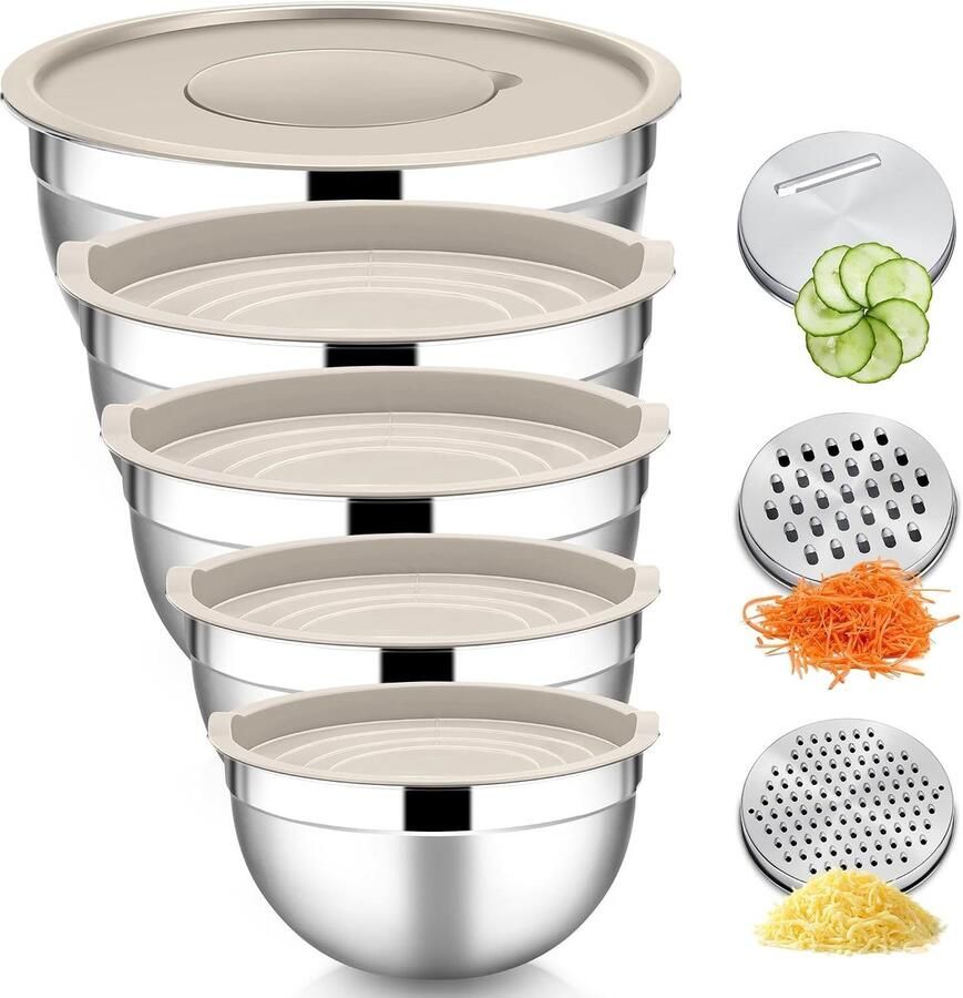 Mixkom set van 5 delen met 3 raspaccessoires Ideaal voor koken en bakken in stijl