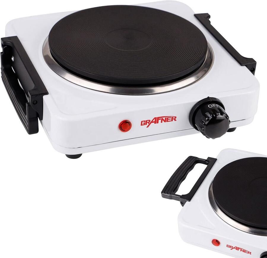 Mobiele 1000 Watt Kookplaat met Gietijzeren Plaat en Inklapbare Handgrepen