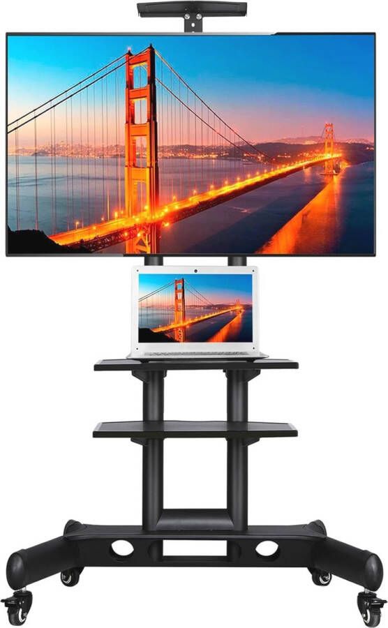 Mobiele TV-standaard op Wielen voor 32 tot 65 Inch Verstelbare en Veilig VESA TV-Houder met 3 Planken