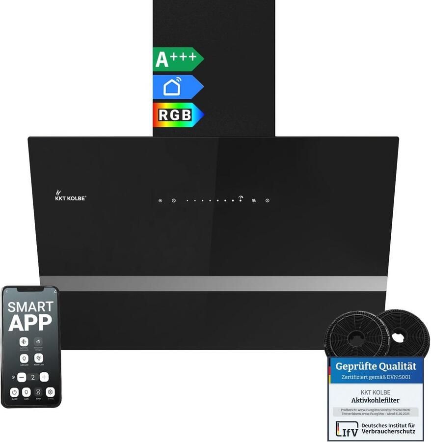 Moderne Afzuigkap 60 cm met Wifi en RGB verlichting Stille Wandkap met TouchSelect Bediening