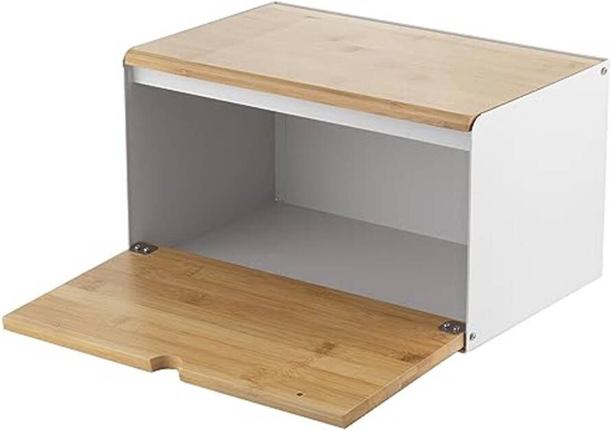 Moderne Broodtrommel van Staal en Bamboe Ruime Brooddoos voor Vers en Knapperig Brood 35 5 x 21 5 x 19 5 cm