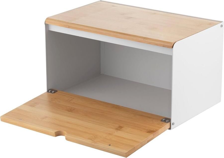 Moderne Broodtrommel van Staal en Bamboe Ruime Brooddoos voor Vers en Knapperig Brood 35 5 x 21 5 x 19 5 cm