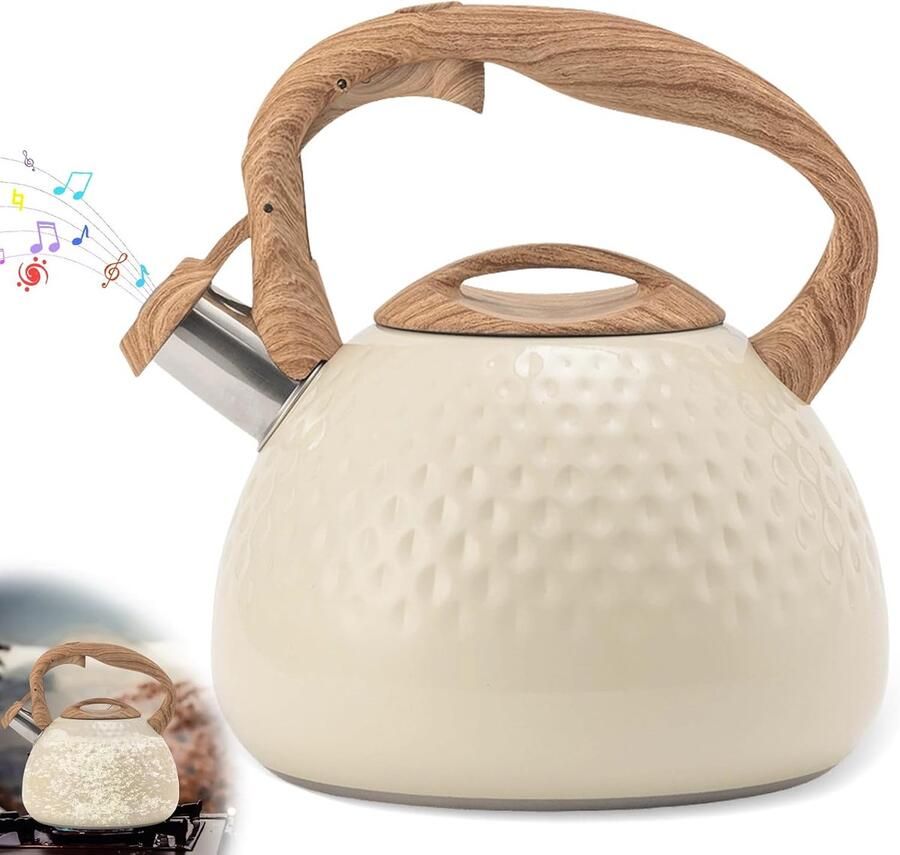 Moderne waterketel inductie 3 liter roestvrijstalen fluitketel met houtkleur handvat theeketel voor alle kookplaten waterkoker theekoker voor thee en koffie