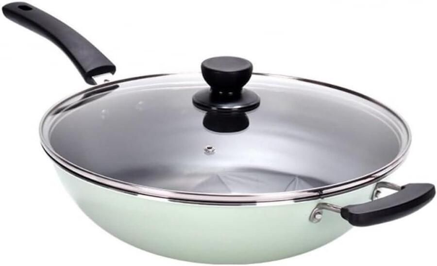 Moderne Wokpan Roerbakpan Koken Thuis Antiaanbaklaag Platte Bodem Groen