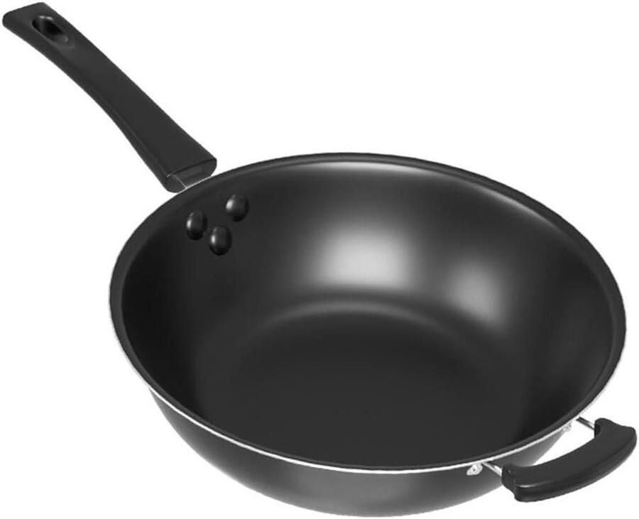 Moderne Wokpan Roerbakpan Platte Bodem Snel Koken Antiaanbak Coating Lichtgewicht Aluminium Zwart