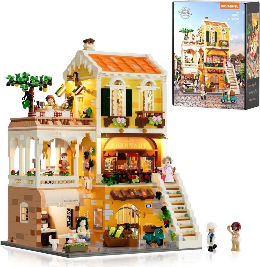 Modulaire Bouwset Restaurant Pizzeria Café Set Huis Decoratie Met Lichteffecten 25.6 x 25.6 x 37 cm