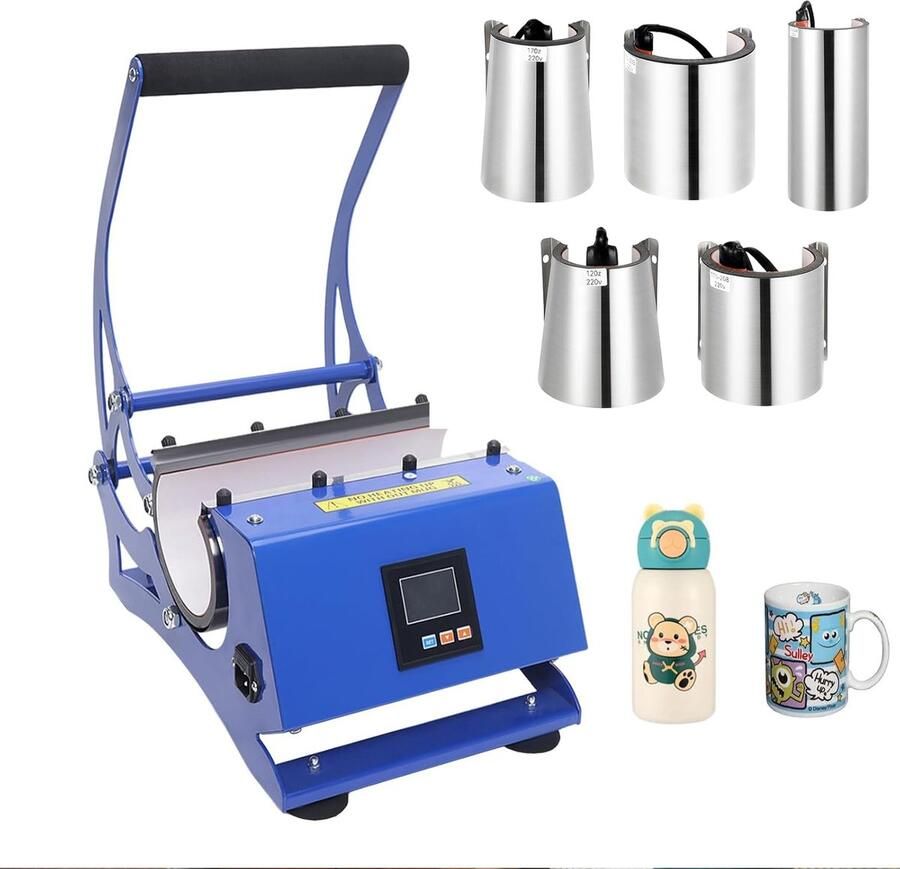 Mok Persmachine Warmte Overdracht Persoonlijke Cadeaus 6 Verwisselbare Onderzetters 600W Vermogen Blauw Zwart