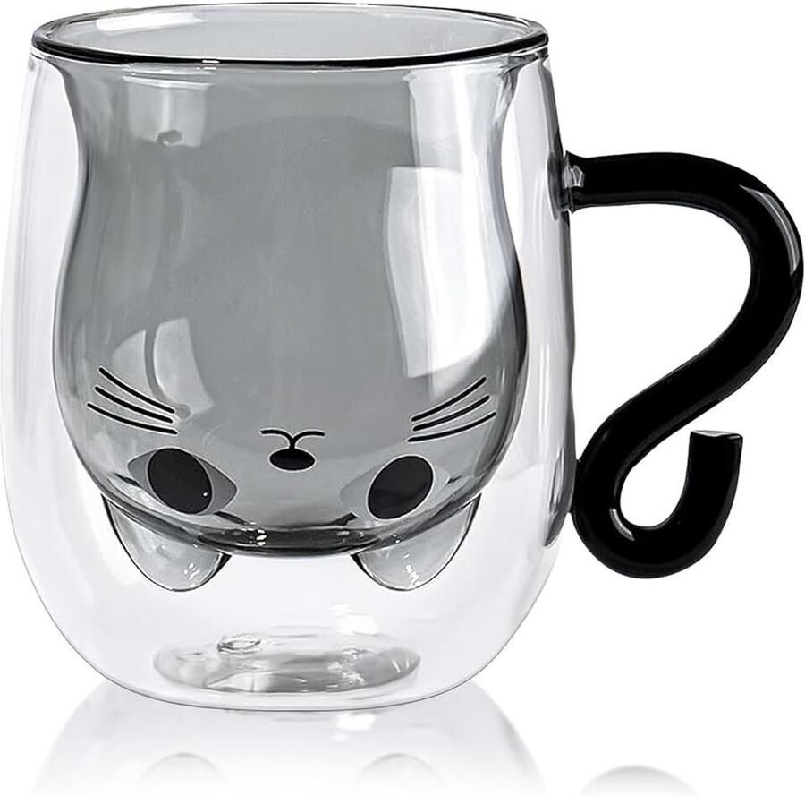 Mok schattige kat liefhebbers geschenken dubbele muur glazen koffiemok kat geschenken voor vrouwen schattige kat mok met handvat glazen beker geschenken voor verjaardag Kerstmis