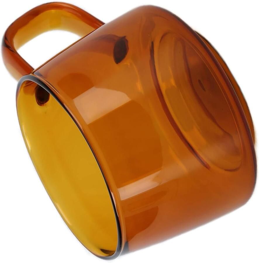Mok van Borosilicaatglas met Handvat 250 Ml Borosilicaatbeker Transparante Koffiemok met Platte Bodem voor Koffie Latte Melk (Barnsteen)