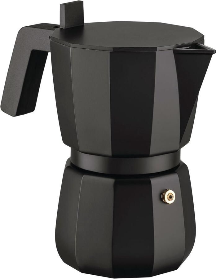 Moka DC06 6 B Designer Espresso Maker Cast Aluminium Handvat en Knop PA Zwart 6 Kopjes