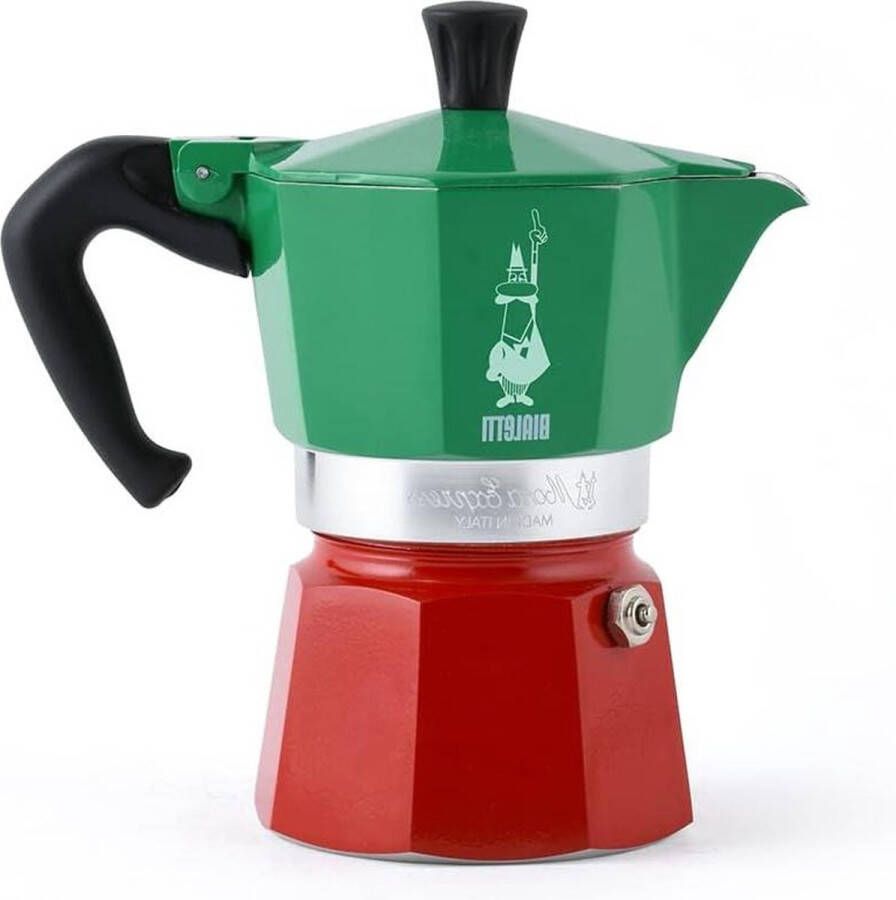 Moka Express Espressomachine In Aluminium Groen-Rood 30 x 20 x 15 cm