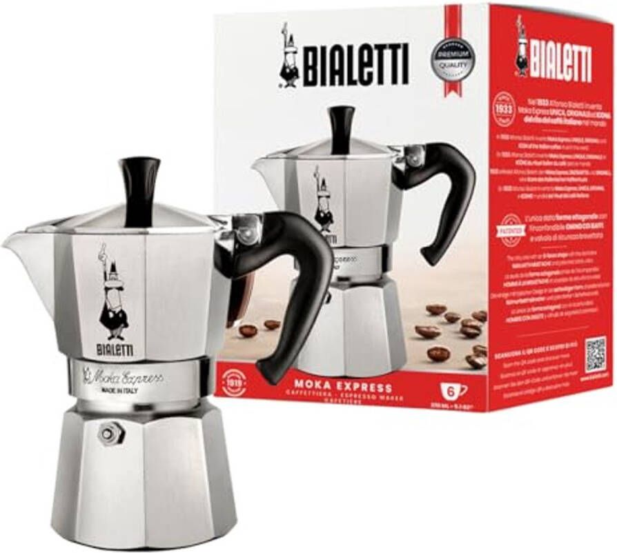 Moka Express Espressomachine voor 6 Kopjes Aluminium en Grijze Afwerking