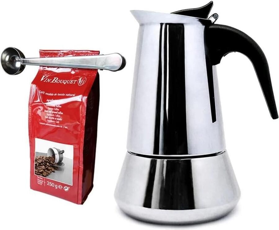 Moka Express Koffiezetapparaat voor Inductie 6 Kopjes Inclusief Opscheplepel en Zakjesklem