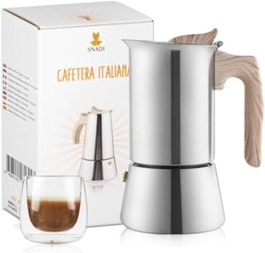 Moka Koffiemaker 6 Kopjes Modern en Elegant Design Geschikt voor Inductie Keramisch Elektrisch en Gas Ergonomisch en Stevig Roestvrij Staal Espresso