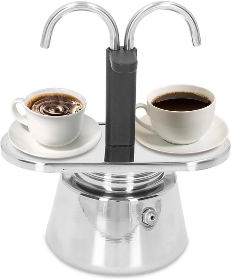 Moka Pot 100 Ml Roestvrijstalen Koffiezetapparaat met Dubbele Pijp en Anti-verbranding Handgreep voor Perfecte Mokka Koffie en Espresso Bereiding