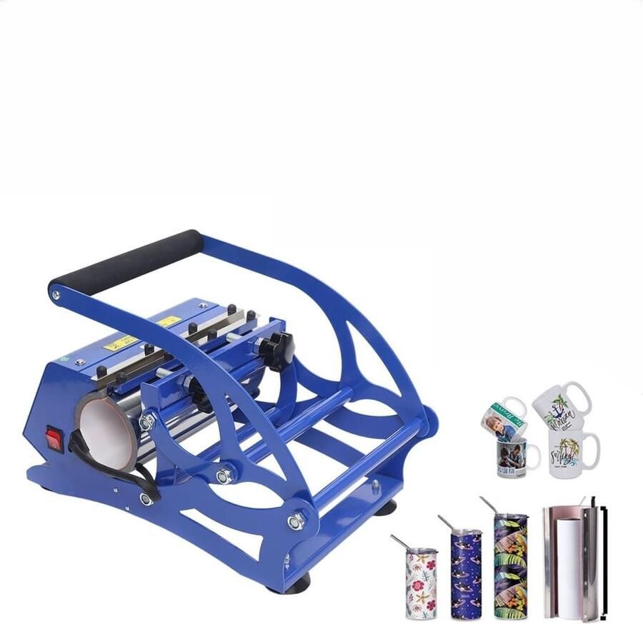 Mokjespers 6-in-1 Transferpers Machine Bekers Bedrukken Instelbare Tijd Temperatuur 600 Watt 0-200 Graden Blauw Zwart