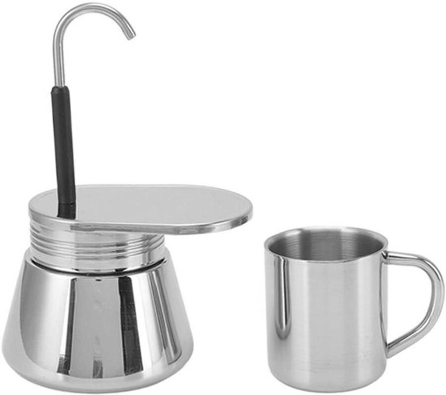 Mokkapot Lichtgewicht Roestvrij Staal Capaciteit 220ML Draagbare Buitencamping Geschikt voor Gasfornuizen Hoogwaardige Koffiekop Koffiezetter