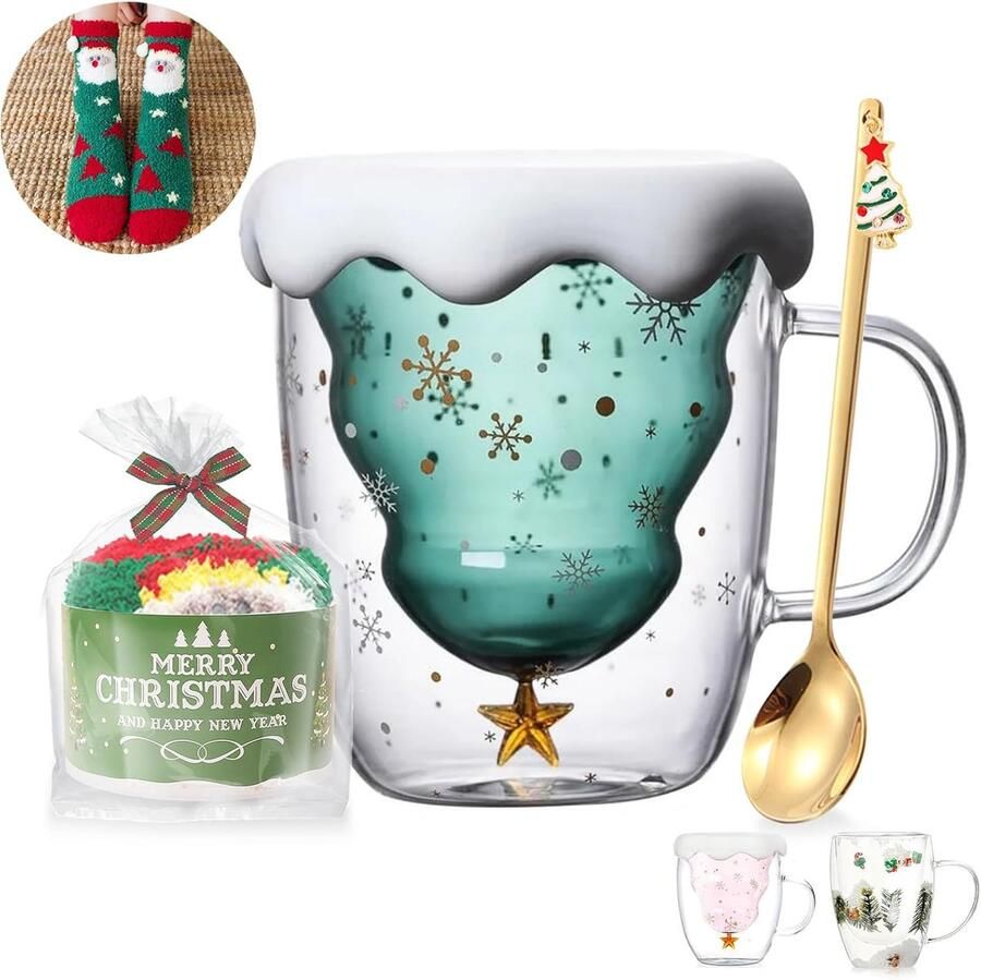 Mokken Kerstmis beker koffie theeglazen drinkglazen koffieglas dubbelwandig geïsoleerd glas espresso-kop