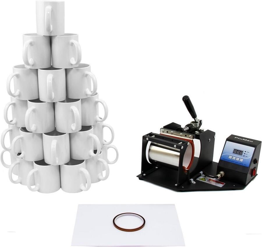 Mokkenpers Inclusief 72 Sublimatie Mokken Transferpers voor Gepersonaliseerde Bekers