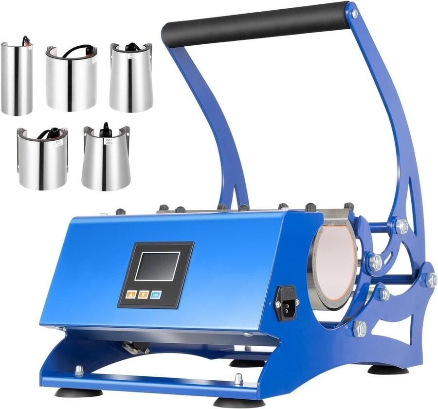 Mokkenpersmachine Hete pers Transferpers Bekers Personaliseren 6-in-1 met onderzetters 500 W Blauw en zwart