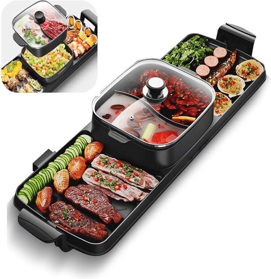 Molain 2in1 Elektrische Grill Multifunctionele Hotspot 2 8L Contactgrill 2400W BBQ 180-240℃ Draagbaar 8-persoons