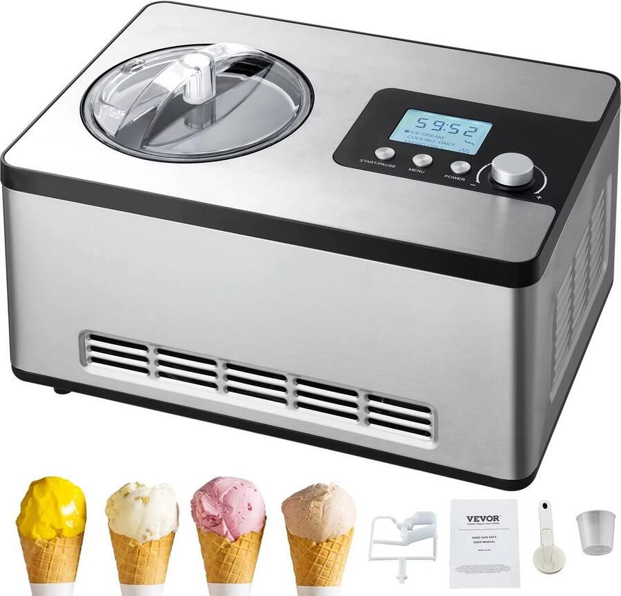 Molain Ijsmachine Yoghurtmaker Ingebouwde compressor Binnen 1 uur ijs 3 Modi 2QT 180W