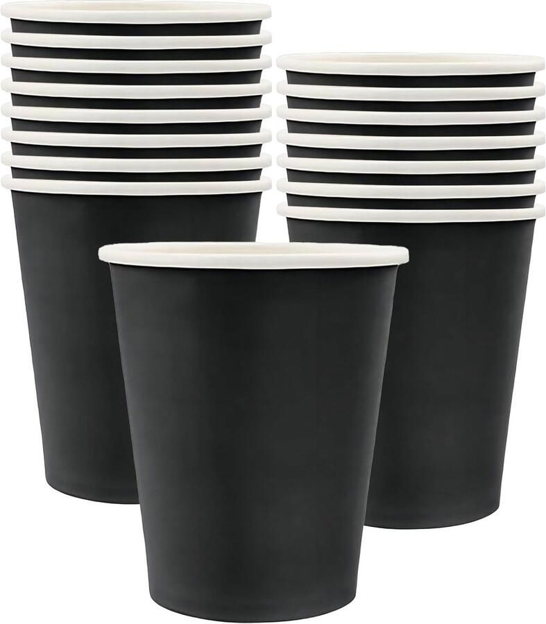 MOMAHUA 16 Stuks Papieren Bekers Zwarte Kartonnen Bekers 25cl Veelkleurige Dikke en Stevige Feestbekers Voor Koffie Thee Koude Dranken Feest Verjaardag Bruiloft Vakantie