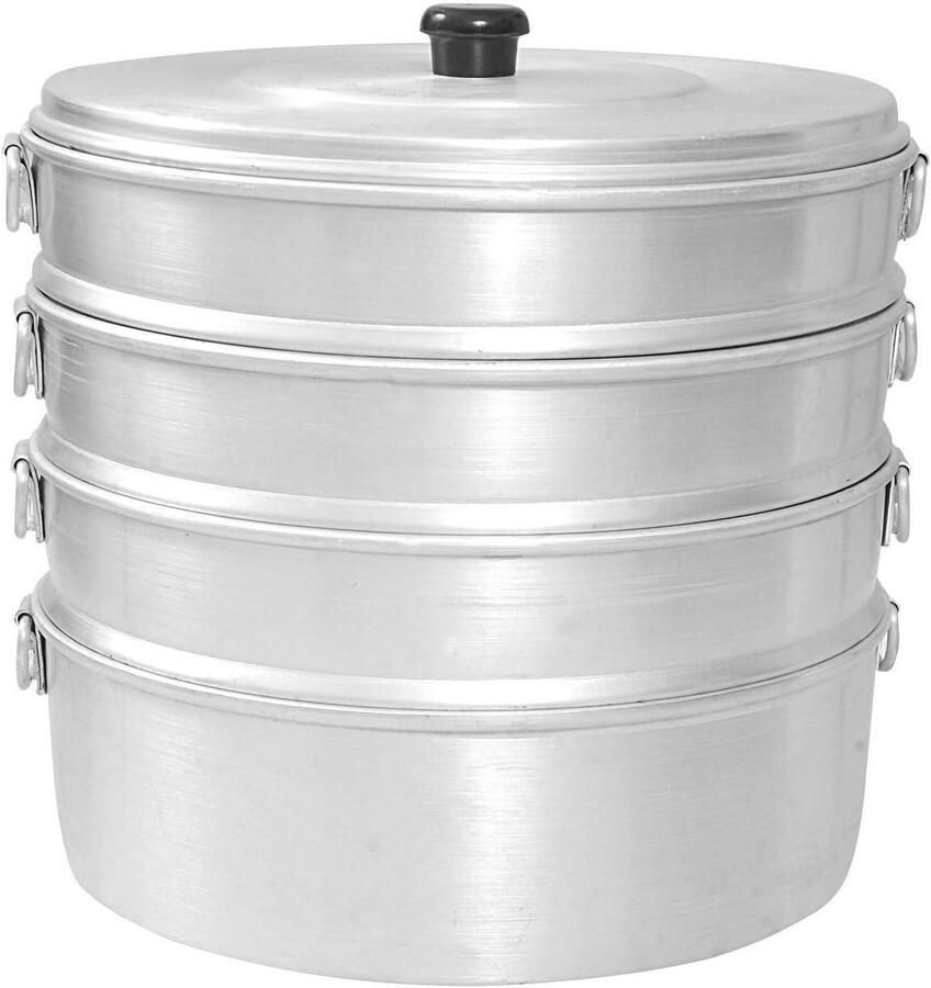 Momos Stoompan Aziatische Stoomkoker Gezond Koken Gegoten Aluminium Diameter 20 cm Zilverkleurig