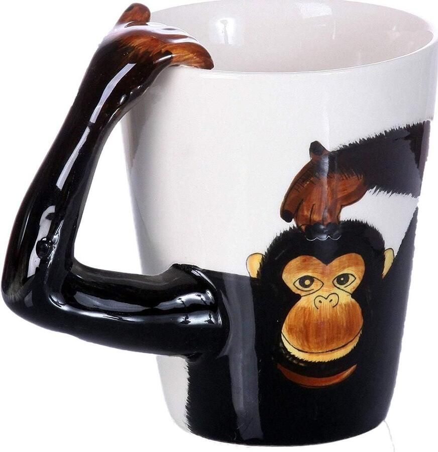 Monkey Mok Koffiemok Chimpansee Koffie Drinken Handgemaakt 3D Motief 355 ml Transparant