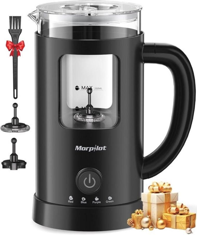 Morpilot Elektrische melkopschuimer 130-600 ml 550 W 4-in-1 melkopschuimer voor warm en koud visueel glas latte-design zwart