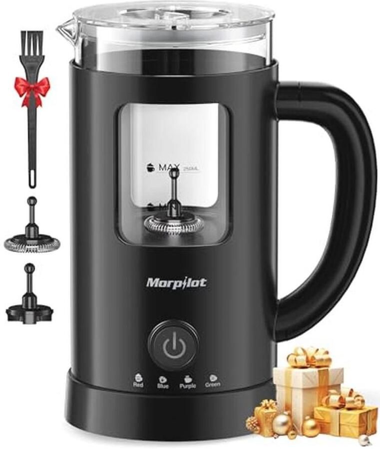 Morpilot Elektrische melkopschuimer 130-600 ml 550 W 4-in-1 melkopschuimer voor warm en koud visueel glas latte-design zwart