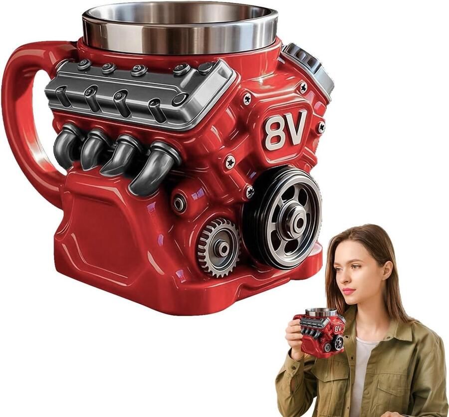 Motorkoffiemok Mechanische Mok Drinken Genieten Dubbelwandige Isolatie 15x14x13 cm Rood