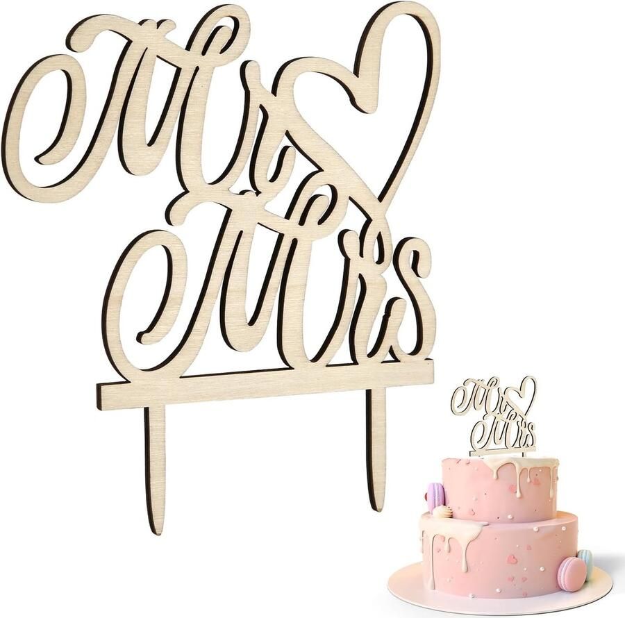 Mr en Mrs Cake 14 2x12 8cm Elegant Houten Bruidstaart Mr & Mrs Teken voor Bruidstaart Verloofde Cake Bruiloft Feestartikelen Taart Decoratie