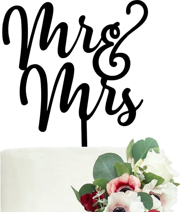 Mr en Mrs Cake Topper Zwart Acryl Bruidstaart Toppers voor Party Decoraties Gift Boxed