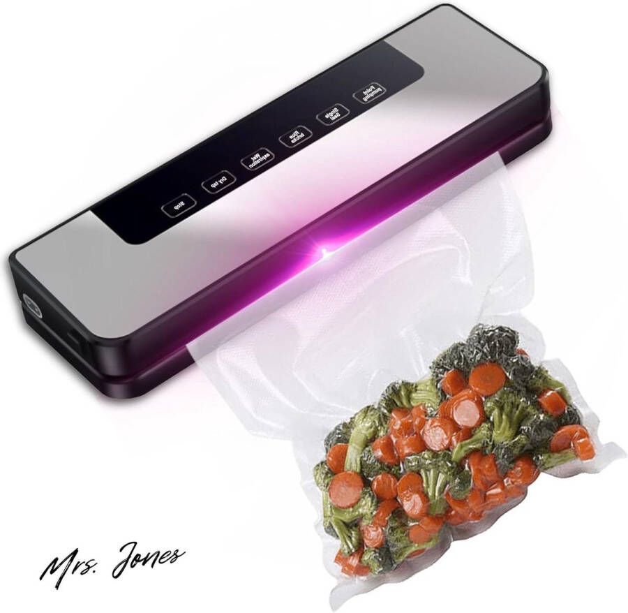 Mrs. Jones Premium Collection Vacuümmachine 5-in-1 Folielasapparaat 10 vacuümzakken Automatische voedselverzegelaar Droog en vochtig Voedsel blijft vers