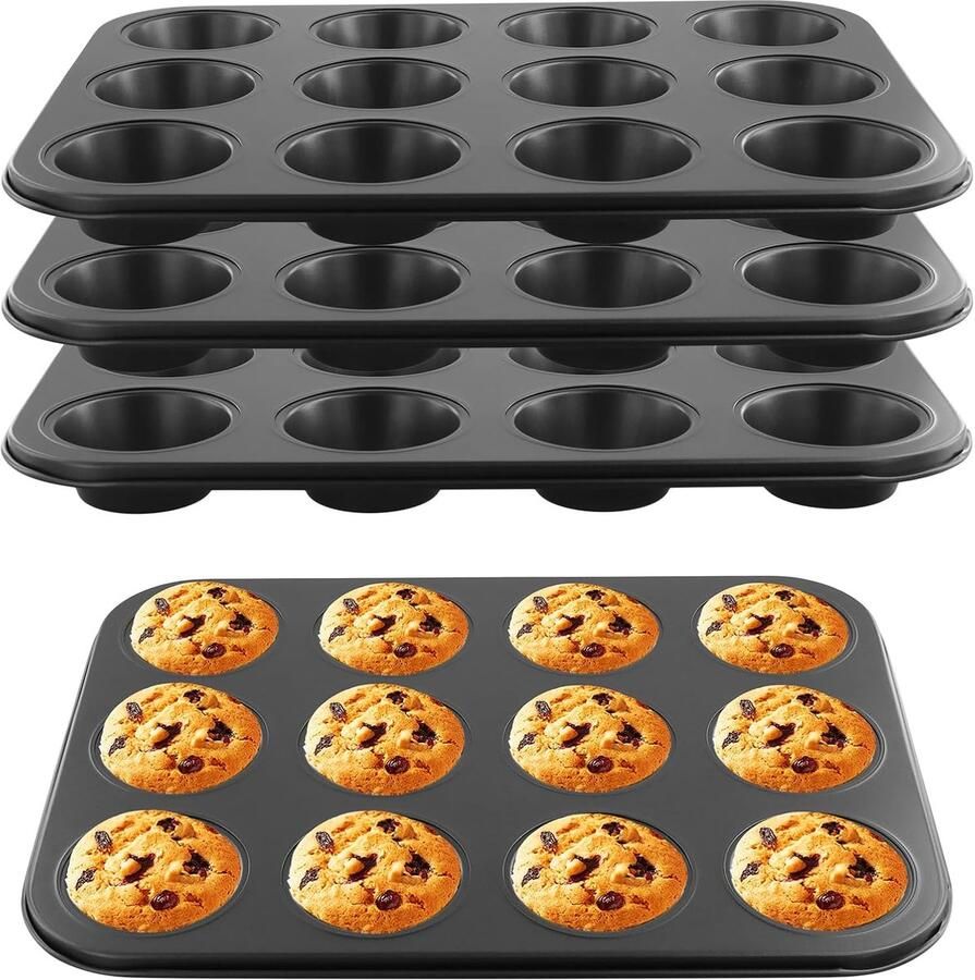 Muffin Bakplaat Cupcake Vorm Koekjes Bakken Niet-klevend Oppervlak 12 Gaten Grijs