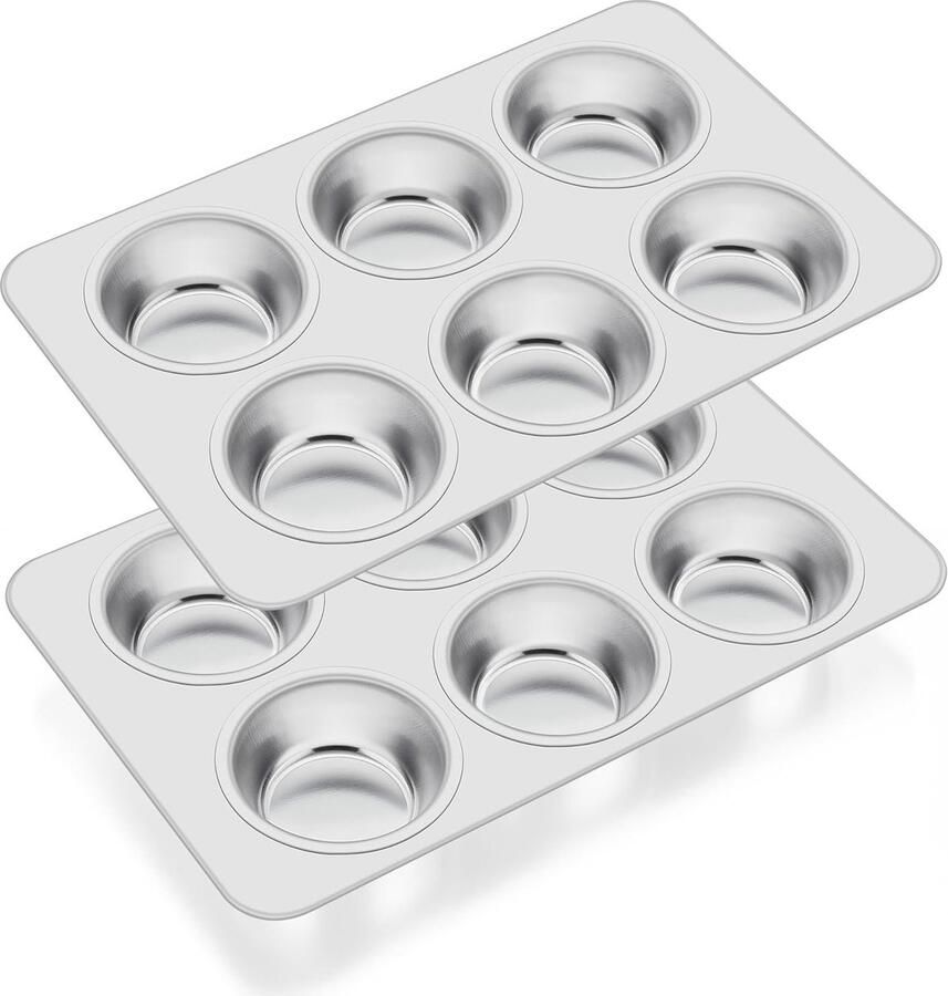 Muffin Bakvormen 2 Stuks RVS Muffinplaten voor 12 Muffins Ideaal voor Cupcakes Brownies en Pudding Oven- en Vaatwasserbestendig Gezond en Veilig