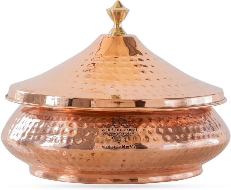 Mughlai Handi Koperen pot Tafel serveren Handgemaakt ontwerp 1.4 Liter Zilver Bruin