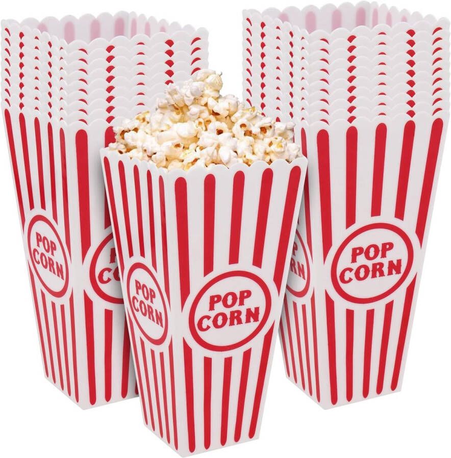 MUKLEI 20 Pcs Plastic Popcorn Containers Retro Popcorn Boxes Red and White Striped Popcorn Boxes Classic Popcorn Candy Container for Birthdays Movie Night Wedding
