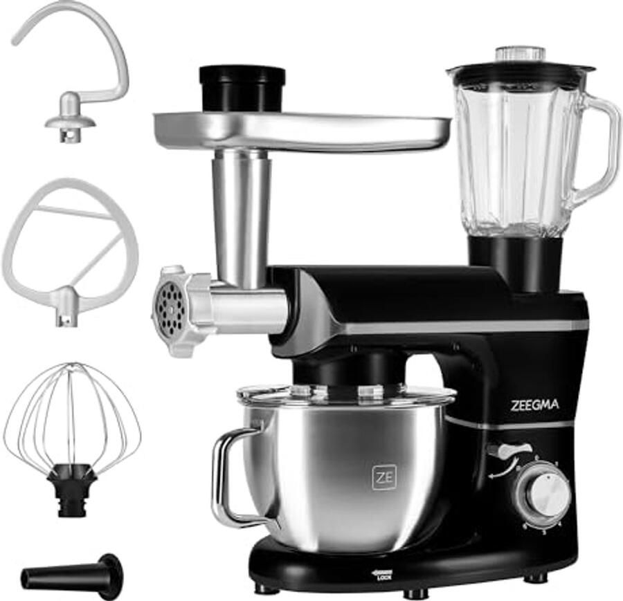 Multi 3-in-1 Keukenmachine met Blender en Vleesmolen – 1900W – 6 2L RVS Kom – Planetaire Rotatie en 6 Snelheden