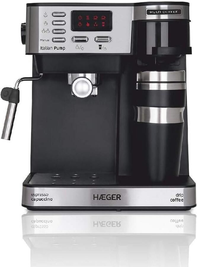 Multi Coffee Espressomachine 1450 W met Led-Display Schuimmondstuk en Afneembare Filtermand