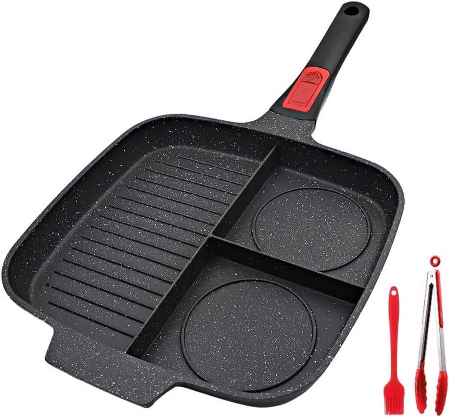 Multi Grillpan 28 x 24 cm 3-in-1 Antiaanbaklaag voor Gezond Koken