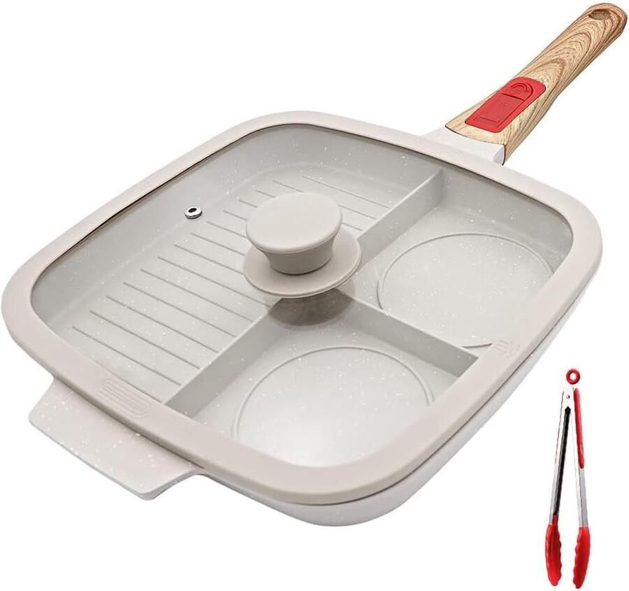 Multi Grillpan met Deksel Wit Met Deksel Hoogwaardige Aluminiumlegering Voor Gezond Koken