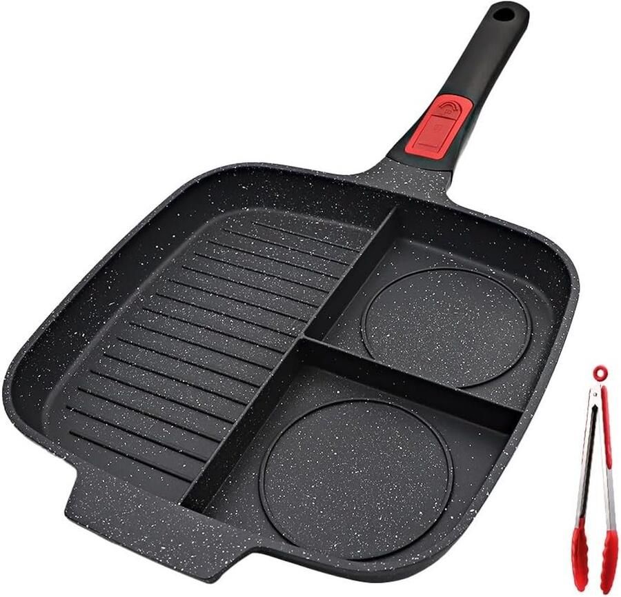 Multi Grillpan Zwart Afneembare Handgreep Antiaanbaklaag Voor Multifunctioneel Koken