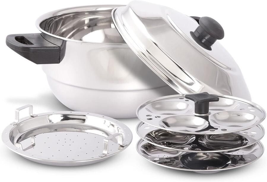 Multi Kadai 5-delig RVS Inductievriendelijk Voor het stomen van Idli ShopVlot