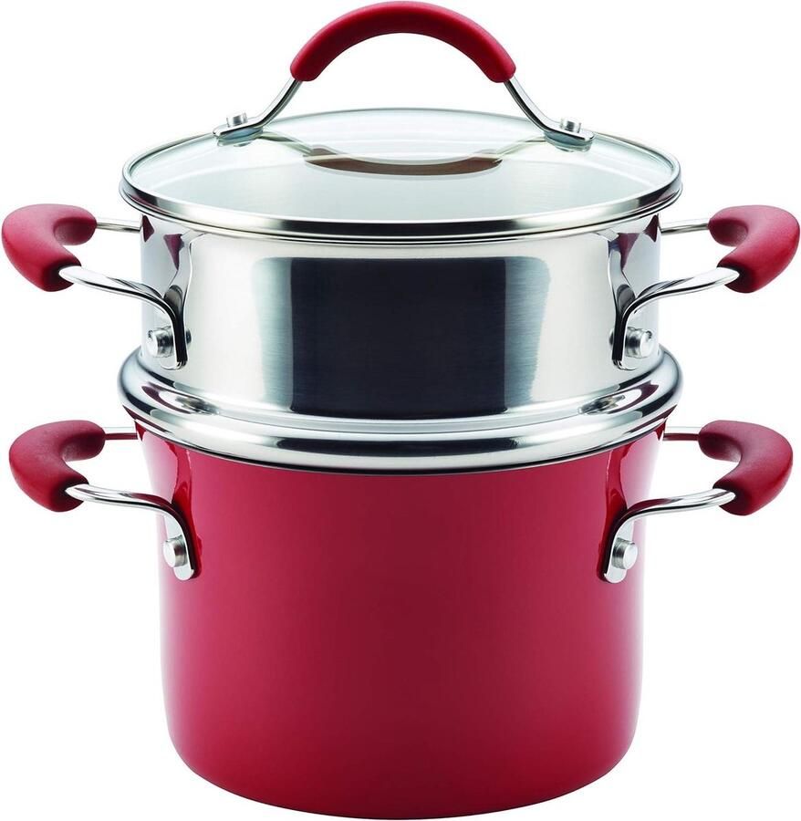 Multi-Pot met Stoompan Stoofpan Stoomkoker Gezond Koken Gelijkmatige Verwarming 3 Kwarts Rood