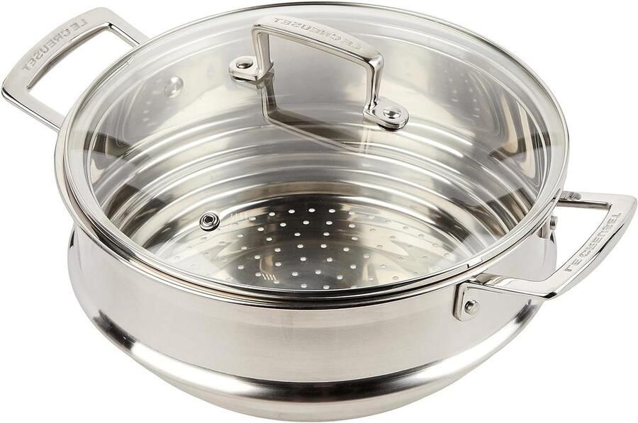 Multi Steamer Stoominzet Glazen Deksel Gezond Koken Trapsgewijze Basis 24 cm Zilver