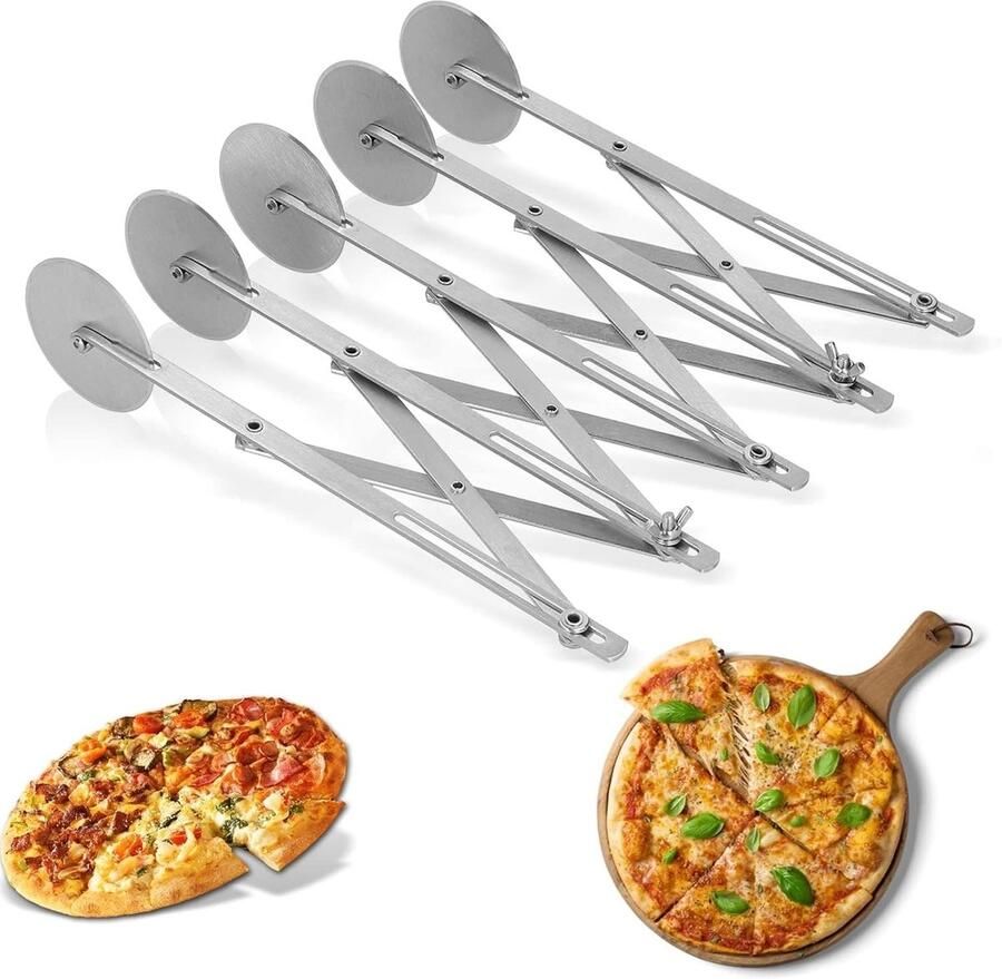 Multi-Wheel RVS Pastasnijder Uitbreidbare Pizzasnijder en Deegverdeler voor Keuken Bakgereedschap (5 Wielen)